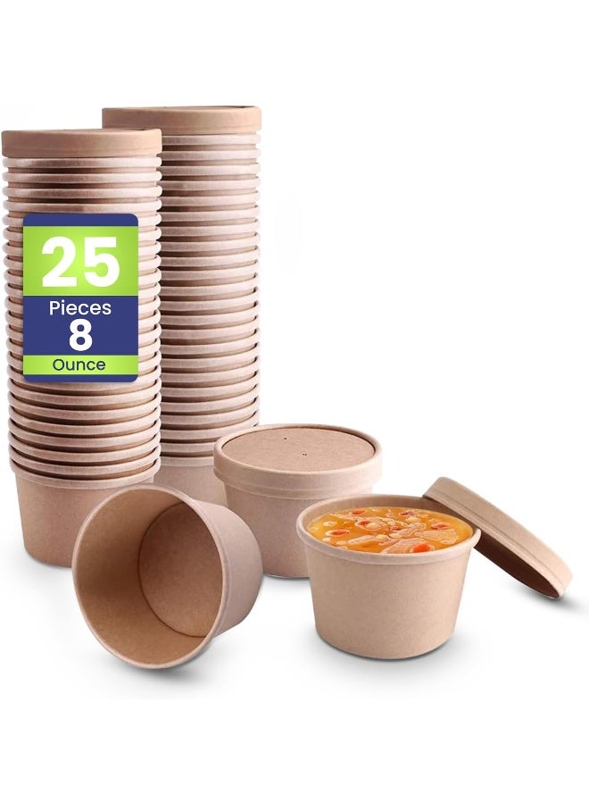 SNH Packing أكواب حساء كرافت صديقة للبيئة 25 قطعة سعة 8 أونصات مع أغطية، أكواب طعام ورقية قابلة للتخلص منها - Image 1